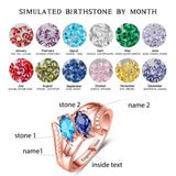 Oseew Personalized 14k yellow gold 2 birthstone rings mothers ring 2 birthstones real rose gold personalized mothers ring 2 birthstones 14k rose gold