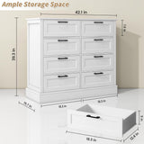 ZLWJGY Odeekea White Dresser for Bedroom, Wood Dresser with 8 Drawers, Chest of Drawer for Bedroom Living Room Entryway Hallway, Modern Farmhouse Style