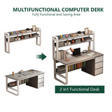 Industrial Computer Desk with Cage and Bookshelf 9 Inch Home Office Desk 3 Drawer Workstation for Study and Office Grey Finish Modern Design