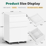 Greenvelly 3 Drawer Mobile File Cabinet with Lock, Fully Assembled Rolling File Cabinet Except Casters, Under Desk File Cabinet with Wheels for Home Office Fit Legal/Letter/A4 File (Assembled, White)