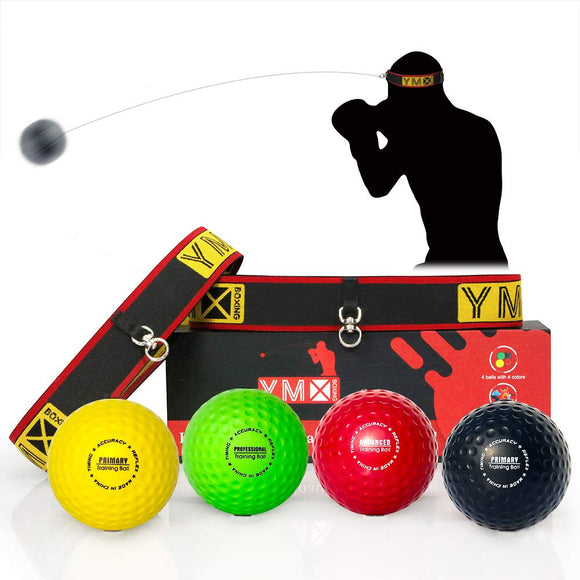 YMX BOXING Ultimate Reflex Ball Set - 4 React Reflex Ball Plus 2 Adjustable Headband, Great for Reflex, Timing, Focus and Hand Eye Coordination Training for Boxing, MMA and Krav Mega YMX BOXING
