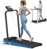 Foldable Treadmill with Incline, Compact Walking Pad Treadmill with Safety Handle Bar, 3.0HP Quiet Under Desk Treadmills