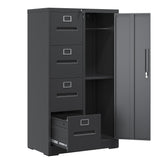 Gecheer Vertical File Cabinet with 4 Drawers & Side Locker, Steel Filing Cabinet with Lock for Legal/Letter/A4 Files, Metal Storage Cabinet for Home Office, Black