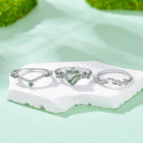 Oseew Natural Moss Agate Ring for Women 2CT Heart Cut 3 Pieces Engagement Ring Set 10K/14K/18K Solid Gold/Sterling Silve Personalized Wedding Bridal Promise Ring for Women
