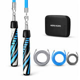 Hererope Weighted Jump Rope for Men & Women, 1/6lb, 1/4lb, 1/2lb Interchangeable Weighted Jump Rope Set with Precision Ball-Bearing, Anti-Slip Leather Grip - Jump Ropes for Fitness, Speed Training, Endurance Building & Total Body Workout (Dark Black, 9'1"