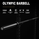 LIONSCOOL 7ft Olympic Barbell (Black E-coating, 1500LBS, No Center Knurl)