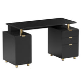 Techni Mobili 57"W Computer Desk w/ 3 Drawers & Storage Cabinet, Black/Gold