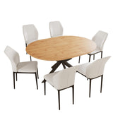 Extendable Round Dining Table Set, Kitchen Table for 4-6 Person with Scratch-Resistant Thickened MDF Board