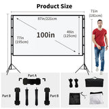 TOWOND Projector Screen with Stand, 100 inch Outdoor Projector Screen Portable Indoor Projection Screen 16:9 4K Rear Front Movie Screen with Carry Bag for Home Backyard Theater 100 inch