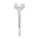 MSBLUE® Size 7 2ct Radiant Cut Moissanite Engagement Ring, Rhodium Plated