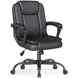 Keratee Executive Office Chair, Leather Desk Computer Chair with Padded Armrests, Mid-Back Swivel Adjustable Ergonomic Design for Home Office, 4PC, Black