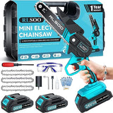Mini Chainsaw Cordless, 6 Inch Battery Powered Electric Chain Saw, Portable Handheld Small Tree Trimmer (Includes 2 Batteries and 3 Chains)