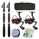 Fishing Pole Combo Set,2.1m/6.89ft 2PCS Collapsible Rods 2PCS Spinning Reels Lures Set Carrier Bag Telescopic Fishing Rods Freshwater Kit Fishing Rod Reel Combos ministoream