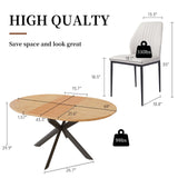 Extendable Round Dining Table Set, Kitchen Table for 4-6 Person with Scratch-Resistant Thickened MDF Board