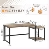 FOLUBAN 63 Inch Large Computer Desk with Printer Space & PC Tower Stand, Modern Wood Home Office Desk Workstation with Storage Shelves, Writing Study Gaming Table, Rustic Oak
