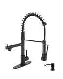 AIMADI Black Kitchen Faucet with Pull Down Sprayer,Stainless Steel Spring Kitchen Sink Faucet with Soap Dispenser,Modern Single Handle Faucets for Farmhouse,Camper,Laundry,RV,1or 3 Hole