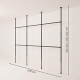 pamo Black Industrial Pipe Clothing Rack - LOFT III - Steplessly Adjustable Closet Organizer System for Ceiling Heights between 86" - 98"- Suitable as Closet Clothes Rack or Room Divider