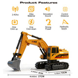 UMURSIM RC Hydraulic Excavator Toy, 6-Channel Remote Control Excavator with Metal Shovel & Lights, 360° Rotation Mini Excavator, RC Construction Vehicles Digger Toy for Boys 3-8