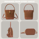 Small Faux Suede Bucket Bags for Women Vintage Crossbody Purse Top-Handle Handbags with Twist Lock Shoulder Bag for Fall Winter (Brown)