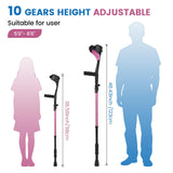 Carehofu Ergonomic Forearm Crutches Spring Assist Crutches for Adults,Comfortable and Height Adjustable Arm Crutches Forearm with Anti-Slip Base,Walking Crutches with Cuffs, Not a Pair (Pink)