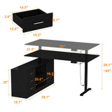 L-Shaped Standing Desk with Drawers, Electric Height Adjustable Desk with File Cabinet, Executive Computer Table