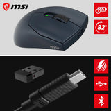 MSI Forge GM340 Wireless NAVY Wireless/Wired Gaming Mouse, 12000DPI, 1000Hz Query Rate, Symmetrical Design, 50+ Million Clicks, 6 Buttons, 82 Hours Battery Life, 1ms Latency, 57g