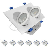 LUXRITE 4-Inch 2-Head Floating Gimbal LED Recessed Spotlight, Adjustable 360° Rotation & 90° Tilt, Directional Recessed Light, 5CCT 2700K-5000K, CRI90, 20W, 1800LM, Dimmable, Square, IC & ETL (6 Pack)