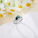 Oseew Gold gold Mother Rings for women Customized mom rings Mother and daughter ring for Mother's day 2 birthstone rings mothers ring (White Gold)