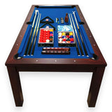 SIMBASHOPPING 7 Foot Pool Dining Table Combo Blue Felt Modern Billiard Table with Dining Top Included – Blue Sky