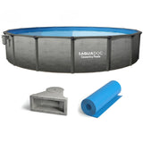 AquaDoc Coventry Round Steel Wall Above Ground Pool Kit 18' x 52" in Pewter Gray Finish with Wide Mouth Skimmer and Solid Blue Overlap Liner Classic Package - Made in North America