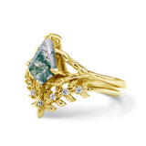 10k 14k 18k gold 1.5 ct Moss Agate Engagement Ring Set Heart shape Moss Agate Wedding Ring Set Gold For Valentines day Chirstomas (yellow gold)