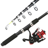 Tripquips Fishing Rod, 6.9ft 2Pcs Telescopic Fishing Rods Set, Carbon Fiber Fishing Pole, 2PCS Spinning Rod and Reel Combo with Carrier Bag Freshwater Fishing Rod and Reel Combos Kits Fishing Gear-Red Tripquips