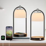 Koopala 15W Wireless Charging Bedside LED Table Lamps Set of 2, Modern Small Nightstand Lights with Type-C&USB-Port, Dimmable Night Desk Lamp for Reading Bedroom Dinner Living Room Home Office-Black