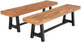 PHI VILLA 63" Outdoor Acacia Wood Bench, Oil Finished, Teak, 2 Pack
