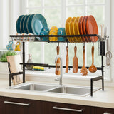 Sinkmates Over The Sink Dish Drying Rack - Adjustable 26.8"-34.6" Stainless Steel Large Dish Rack Over Sink Drying Rack with Utensil Holder, Black