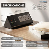 Kable Kontrol Desk Clamp Power Strip with USB-C Port, Nightstand Charging Station, 3 AC Outlets, 3 USB-A Ports, Fast Charger, Easy Installation for Home, Offices, Hotels – 4.9 Ft, Black, 1 Pc