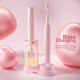 AJELU Electric Toothbrush Set for Women with UV Light Drying Holder, 8 Brush Heads, Smart Timer, USB Rechargeable – Soft Pink Edition