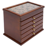 Apexonix Wood Jewelry Box 6-Tier Large Jewelry Organizer Cabinet with 5 Drawers Women Girls Storage Display Case for Necklace Rings Earrings Accessories, with Mirror and Lock (Without Mirror-brown)