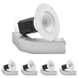 LUXRITE 1 Inch LED Recessed Lighting, Trimless Spotlight, 5CCT 2700K-5000K, 12W High Output 1000 Lumens, 38° Beam, TRIAC Dimmable, Anti-Glare Round Downlight, IC & Wet Rated, ETL Listed White (4 Pack)