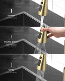 DAYONE Gold Touchless Kitchen Faucet with Soap Dispenser 3-Mode, Brushed Gold Motion Sensor Hands-Free Automatic Sink Faucet with Pull Down, Stainless Steel Single Handle Smart Faucets for Kitchen
