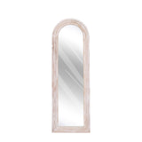 ZHUNFA Arched Full Length Mirror with Solid Wood Frame, 65x22 Farmhouse Wall Mirror Full Length with Stand, Vertical Hanging, Leaning Standing for Bedroom, Living Room, Rustic White
