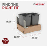 Rev-A-Shelf Double Pullout Trash Can w/Soft-Close & Open, 17.5" Min Opening
