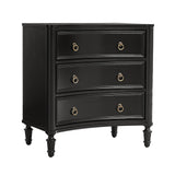 HULALA HOME 3 Drawer End Table with Charging Station, 26" Wide Endtable with Solid Wood Legs and Curved Profile, Classic Side Table for Living Room, Black