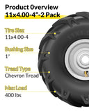 RONPOW 11x4.00-4 Tiller Tire and Wheel, 1" Axle Bore, 3-1/8" Centered Hub, 400 lb Load Capacity, 4 Ply Pneumatic Replacement Tire for Rototiller & Garden Tiller, 2 Pack Silver