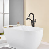 Wowkk Freestanding Bathtub Faucet Black Free Standing Tub Filler Brass Bathtub Faucets Floor Mounted Bathroom Tub Faucet with Hand Shower