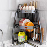 OCKULT Over Sink Dish Drying Rack, Foldable Corner Sink Drying Rack, 3-Layer Dish Rack,Multifunctional Counter Organizer Shelf, 54*30cm, Black