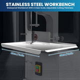 1800w Electric Meat Bone Saw, Stainless Steel Tabletop Meat Bandsaw for Butchering, Cutting Thickness 8 Inches, Commercial Frozen Pork Cutting Machine with 8 Blades, Workbeach 19.3" x 15.3"