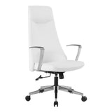 Office Star Antimicrobial Vinyl Adjustable High Back Office Desk Chair with Fixed Padded Aluminum Arms and Chrome Base, Dillon Snow