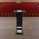 Acrylic Podium Stand with Wheels, 48"H Portable Lecterns & Podiums with Storage Shelf, Presentation Podium, Lectern