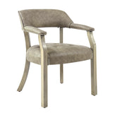 LEEMTORIG Faux Leather Dining Chairs with Arms, Mid-Century Dining Room Chairs with Supportive Back, Solid Wood Boss Caption's Chairs Office Desk Chairs, Game Poker Chairs, Soft Light Grey CY-NX173-UA